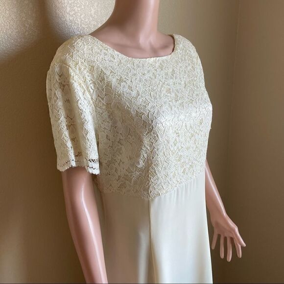 VTG Lanz of Salzburg Pale Yellow/Ivory Lace Gown Mother of the Bride Size 12 - Picture 3 of 11